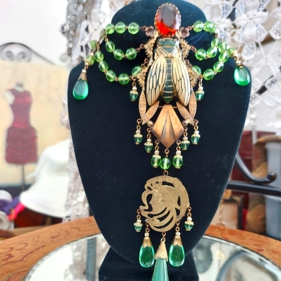 Czechoslovakian HUGE Cicada Necklace - Picture 1 of 6